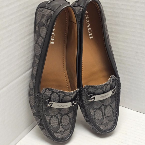 Coach Olive Black Gray Signature Logo Print Canvas Leather Loafer Shoes 10 40 - Picture 10 of 15